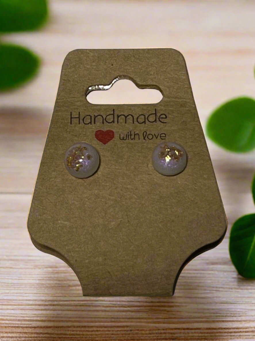 Pearl Goddess - Handmade Pearly White Resin Earrings with Gold Glitter