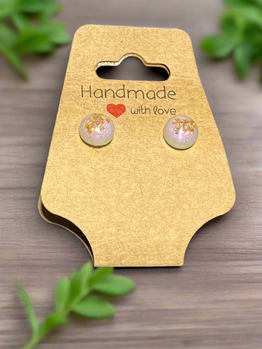 Pearl Goddess - Handmade Pearly White Resin Earrings with Gold Glitter