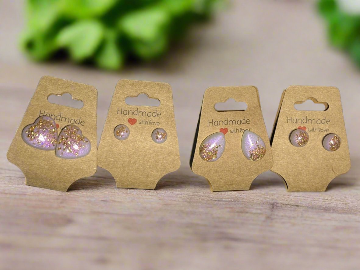 Pearl Goddess - Handmade Pearly White Resin Earrings with Gold Glitter