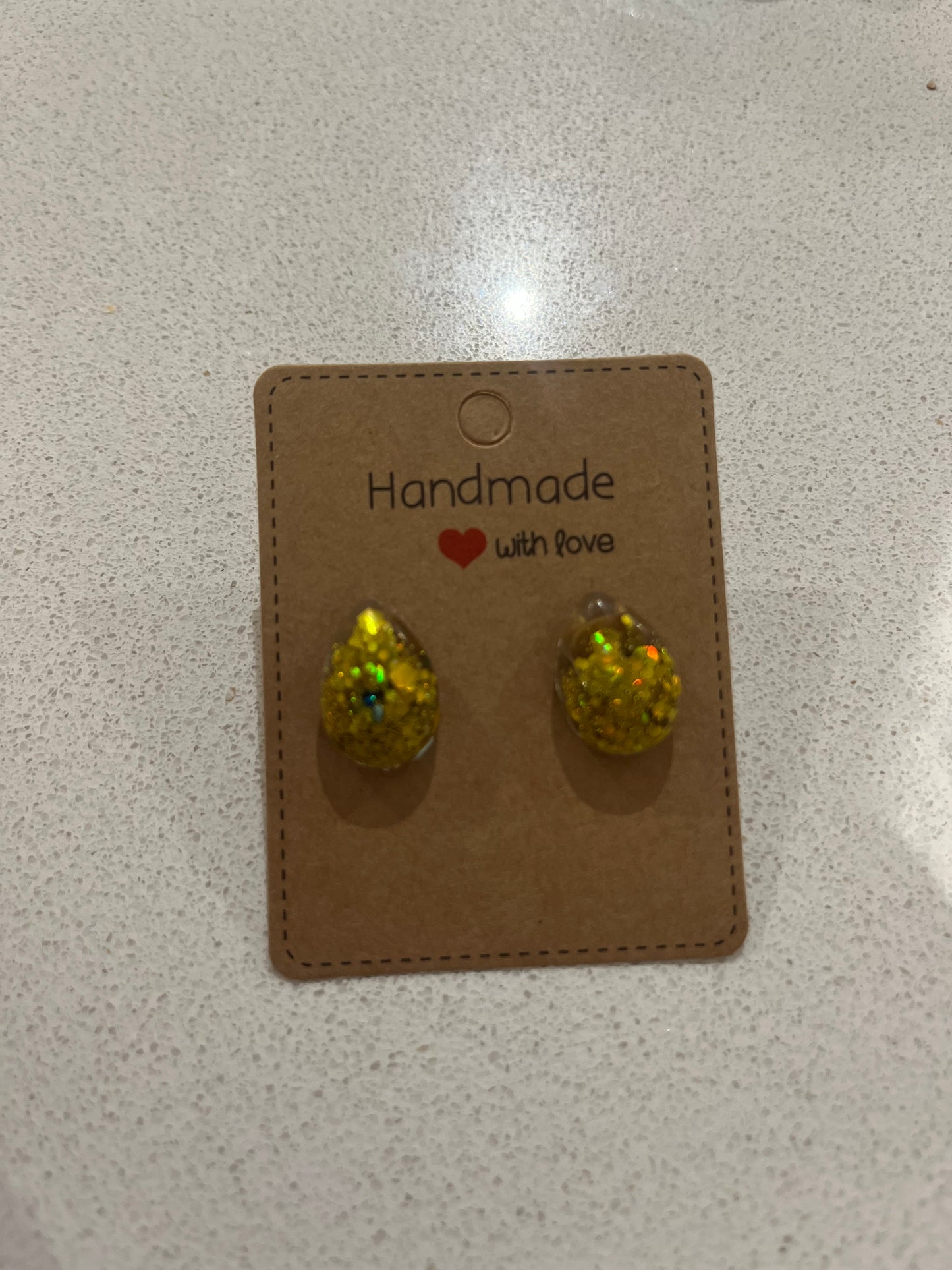 Golden Girl - Hand Made Golden Glitter Stud Earrings