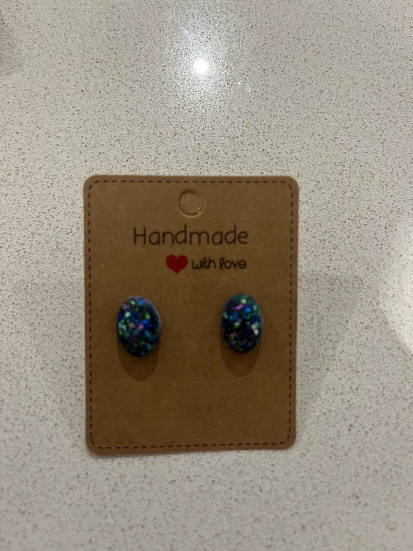 Mermaid Beauty - Hand Made Blue and colour Glitter Stud Earrings