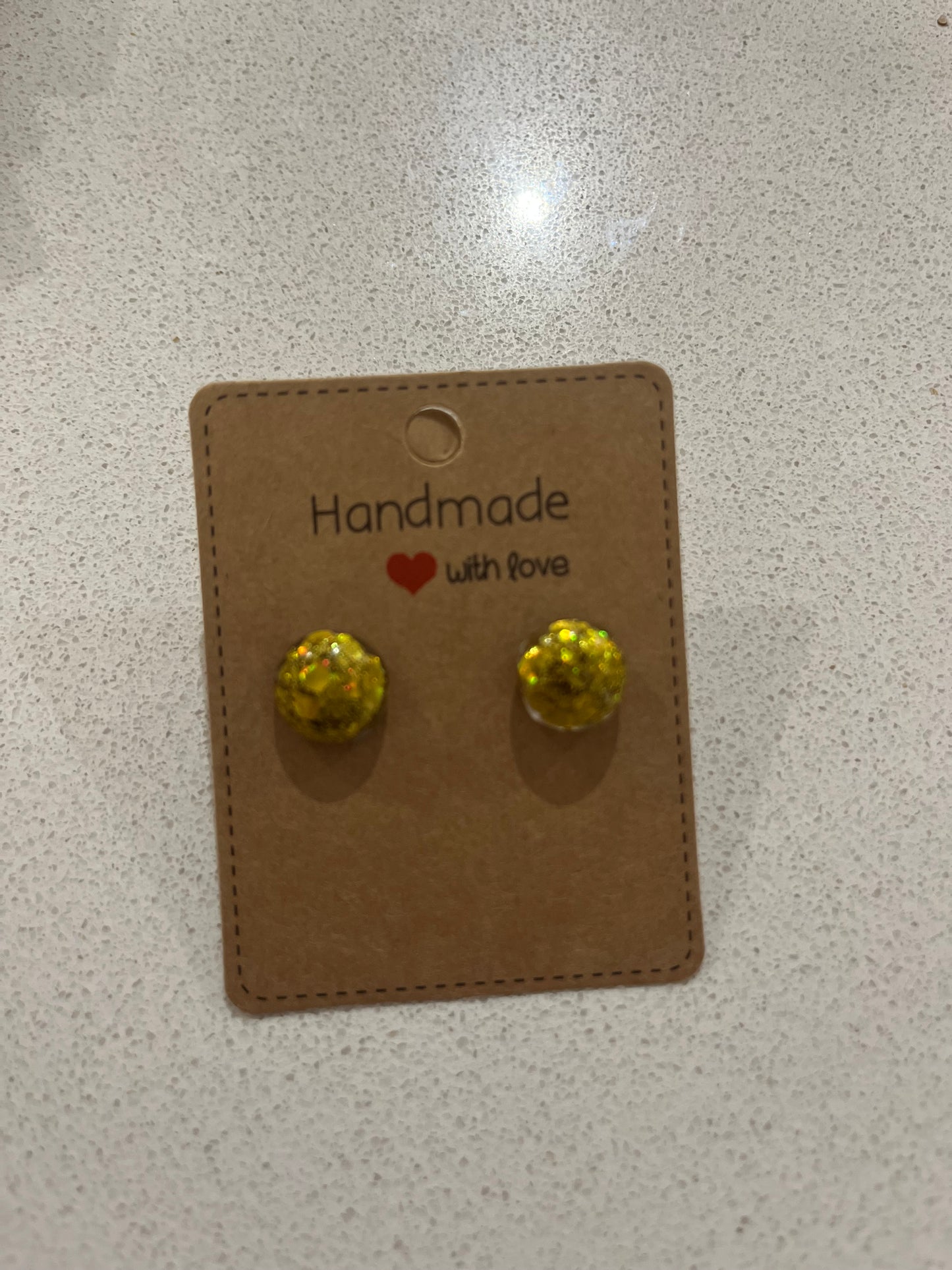 Golden Girl - Hand Made Golden Glitter Stud Earrings