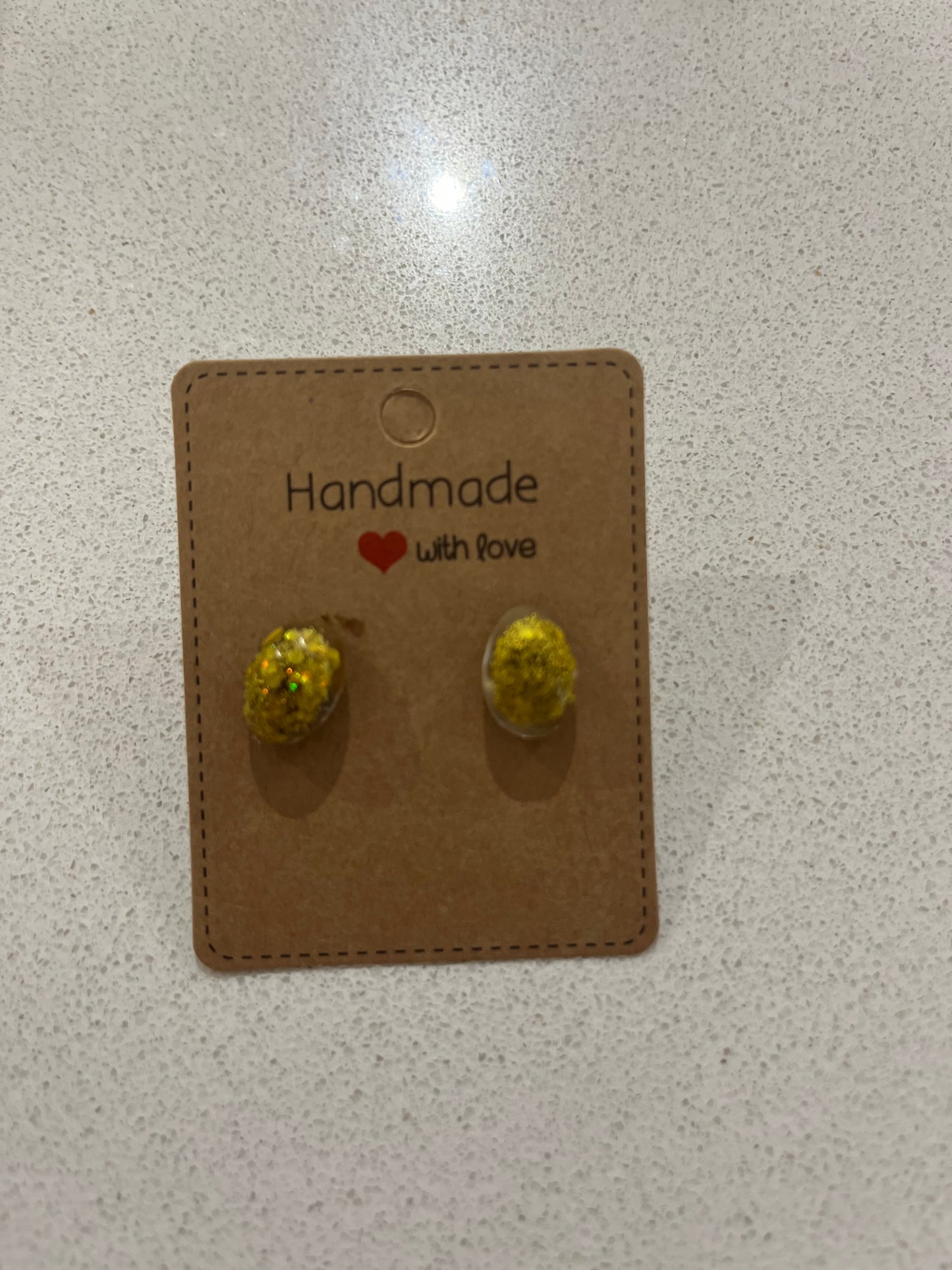 Golden Girl - Hand Made Golden Glitter Stud Earrings