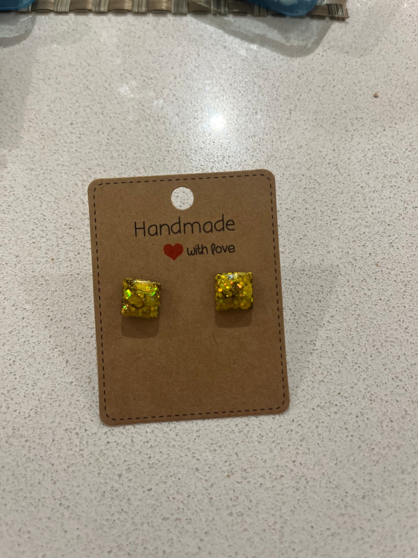 Golden Girl - Hand Made Golden Glitter Stud Earrings