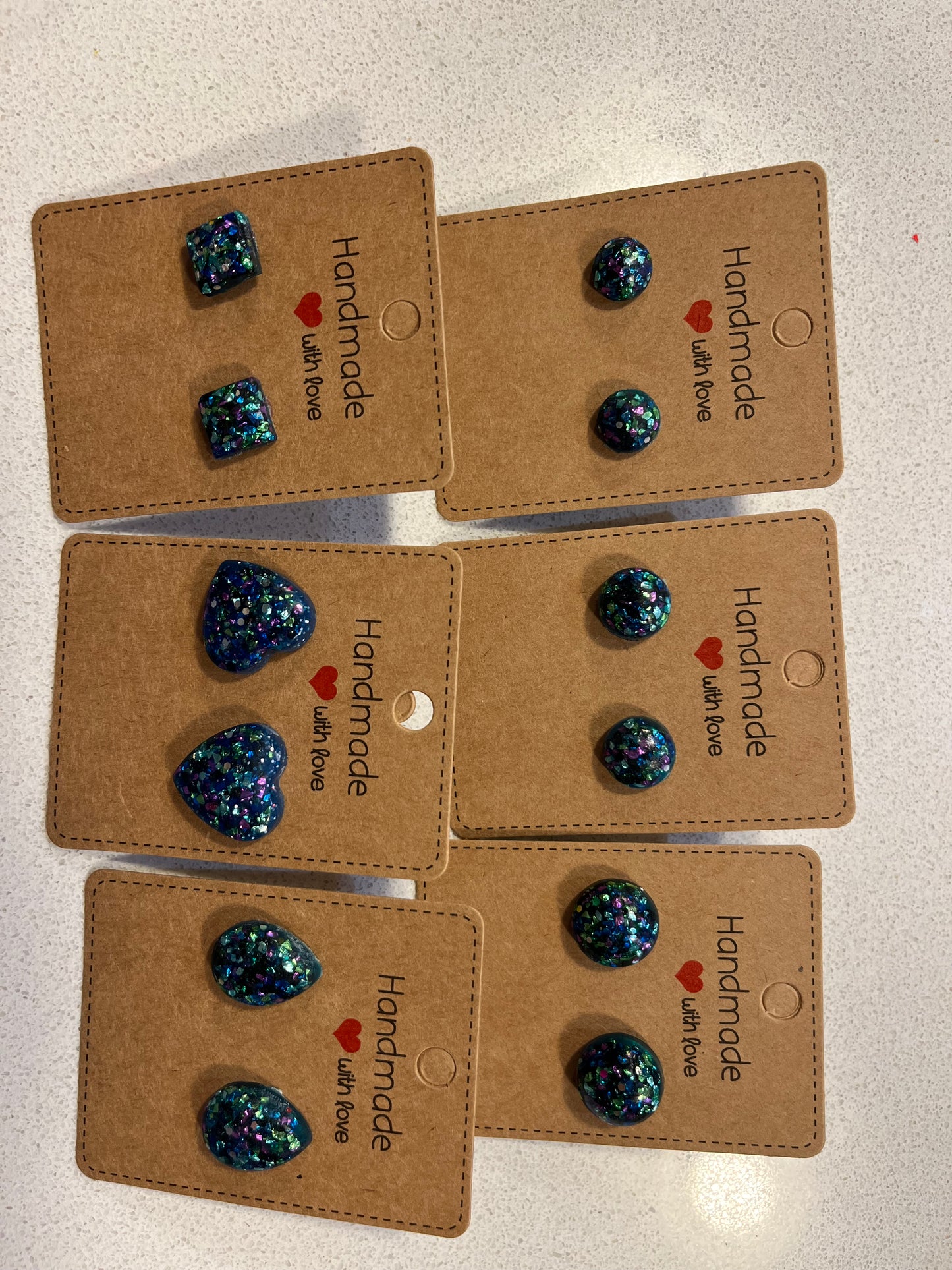 Mermaid Beauty - Hand Made Blue and colour Glitter Stud Earrings