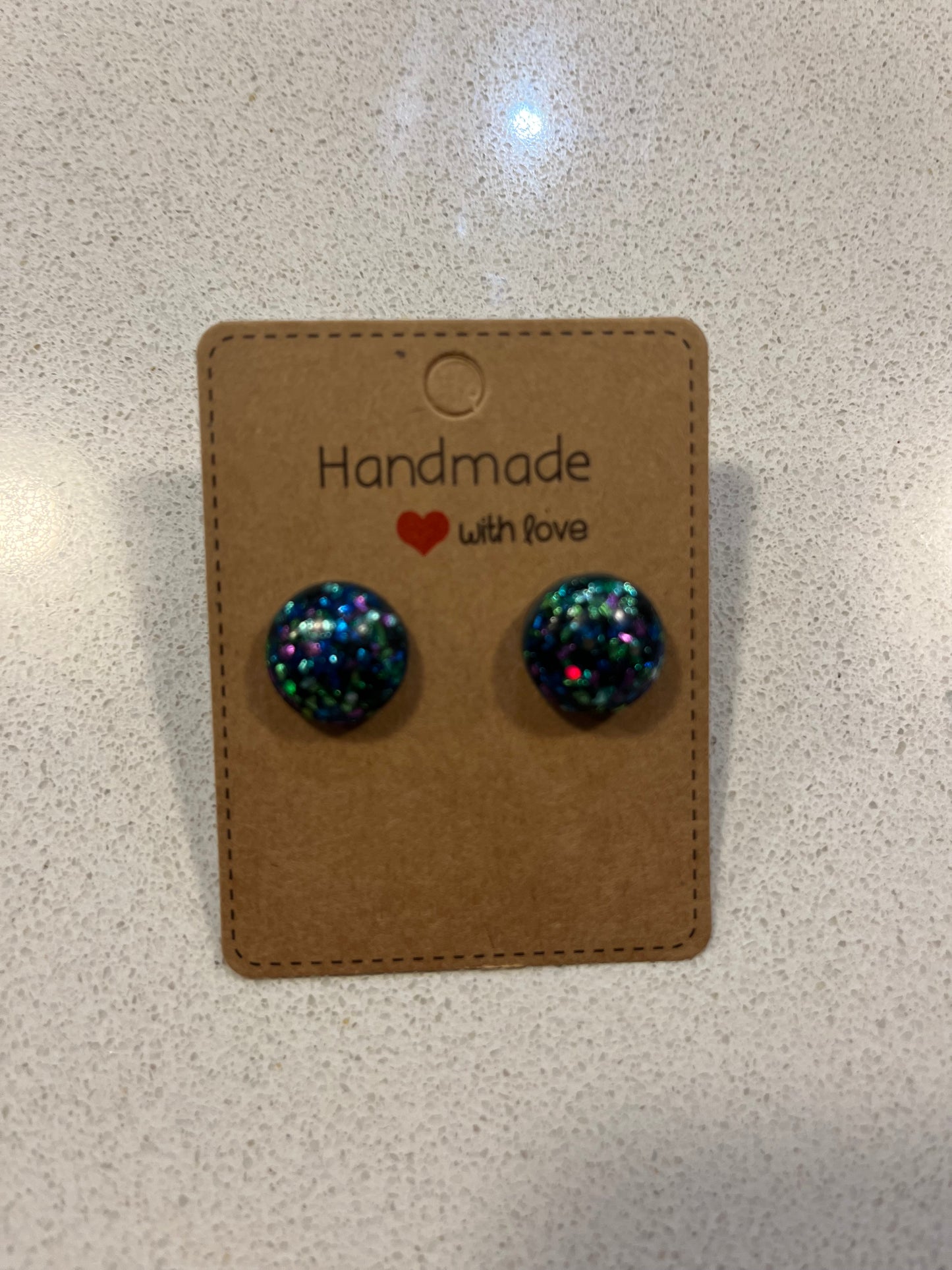Mermaid Beauty - Hand Made Blue and colour Glitter Stud Earrings