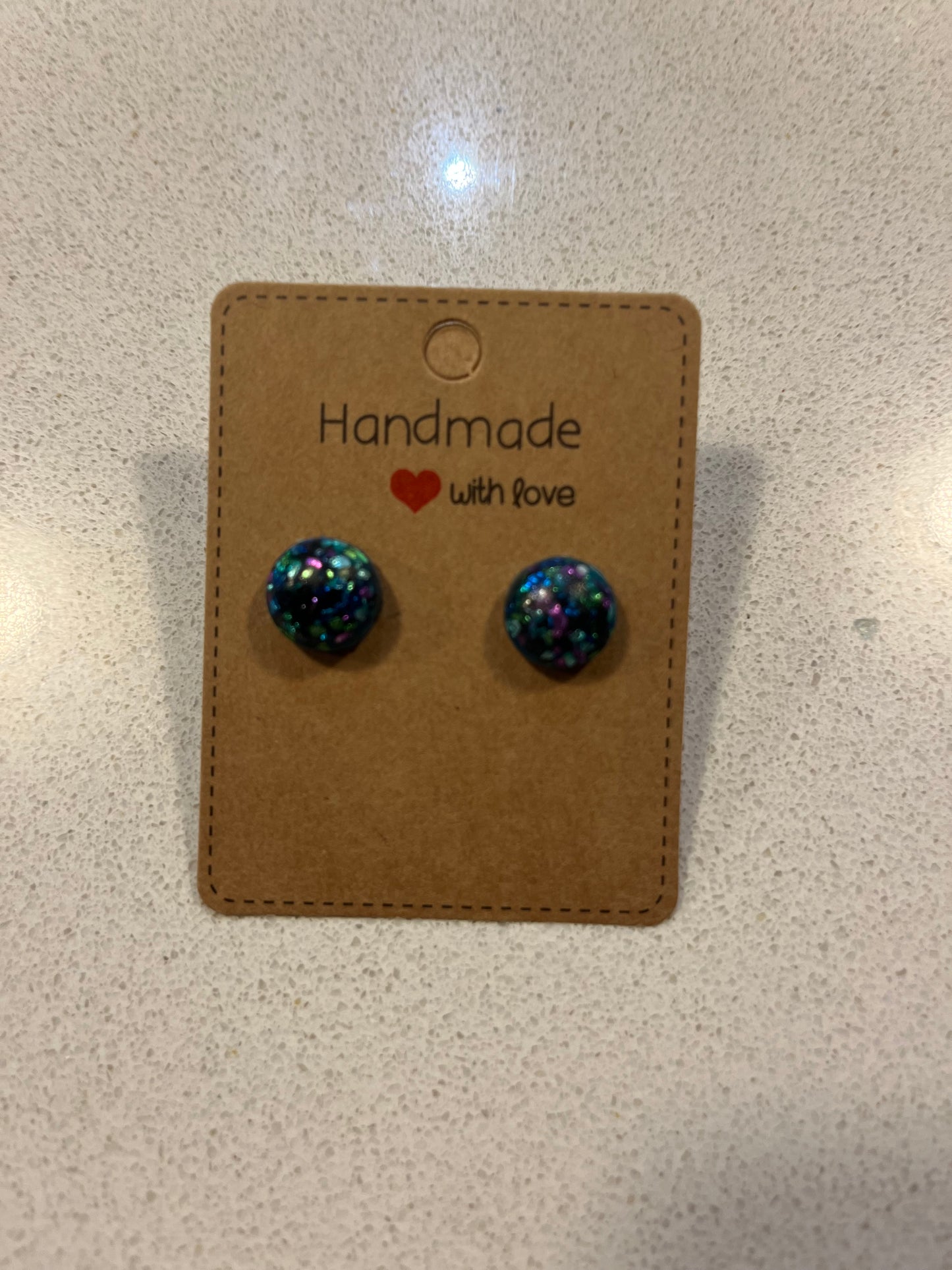 Mermaid Beauty - Hand Made Blue and colour Glitter Stud Earrings