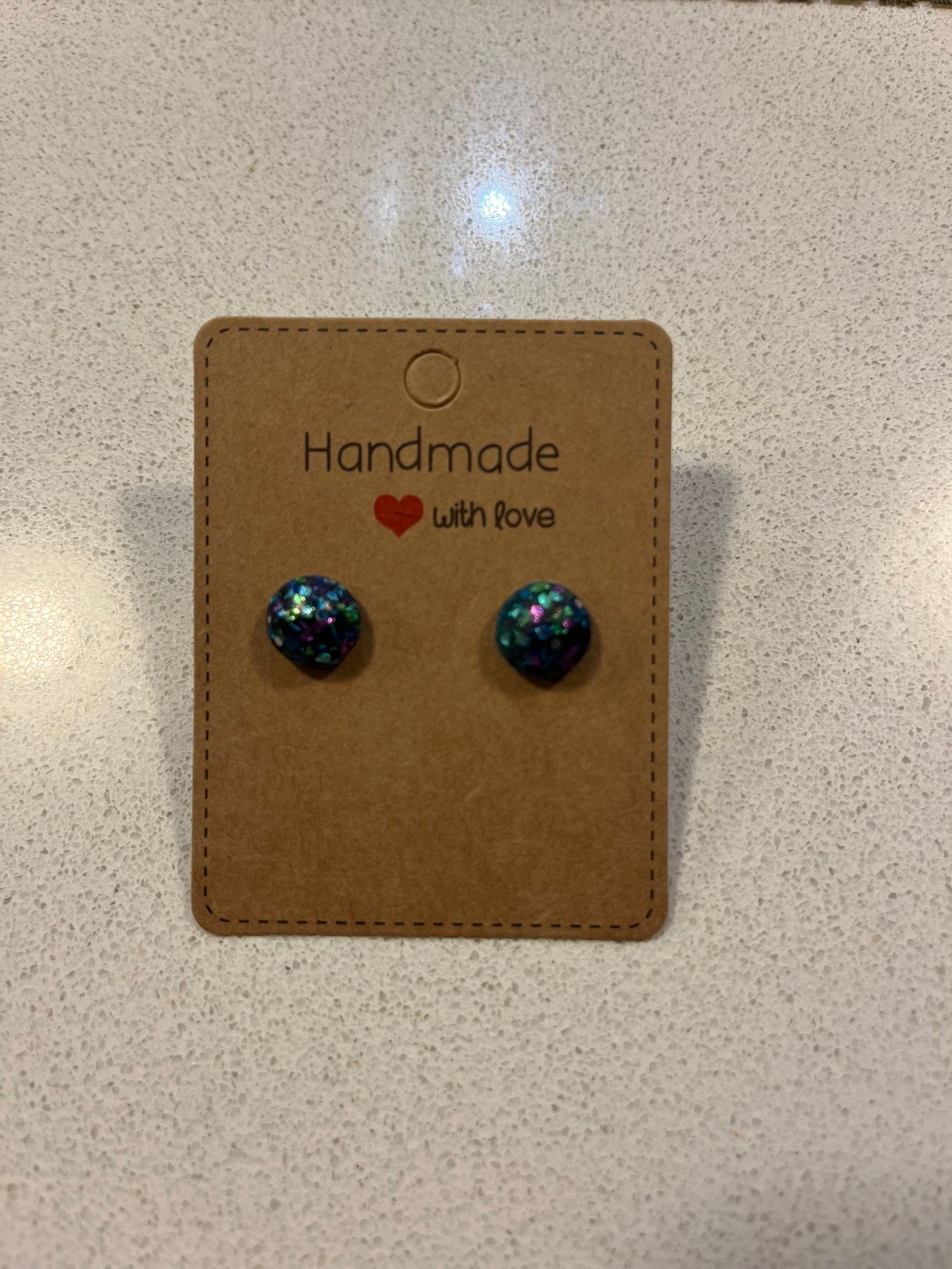 Mermaid Beauty - Hand Made Blue and colour Glitter Stud Earrings