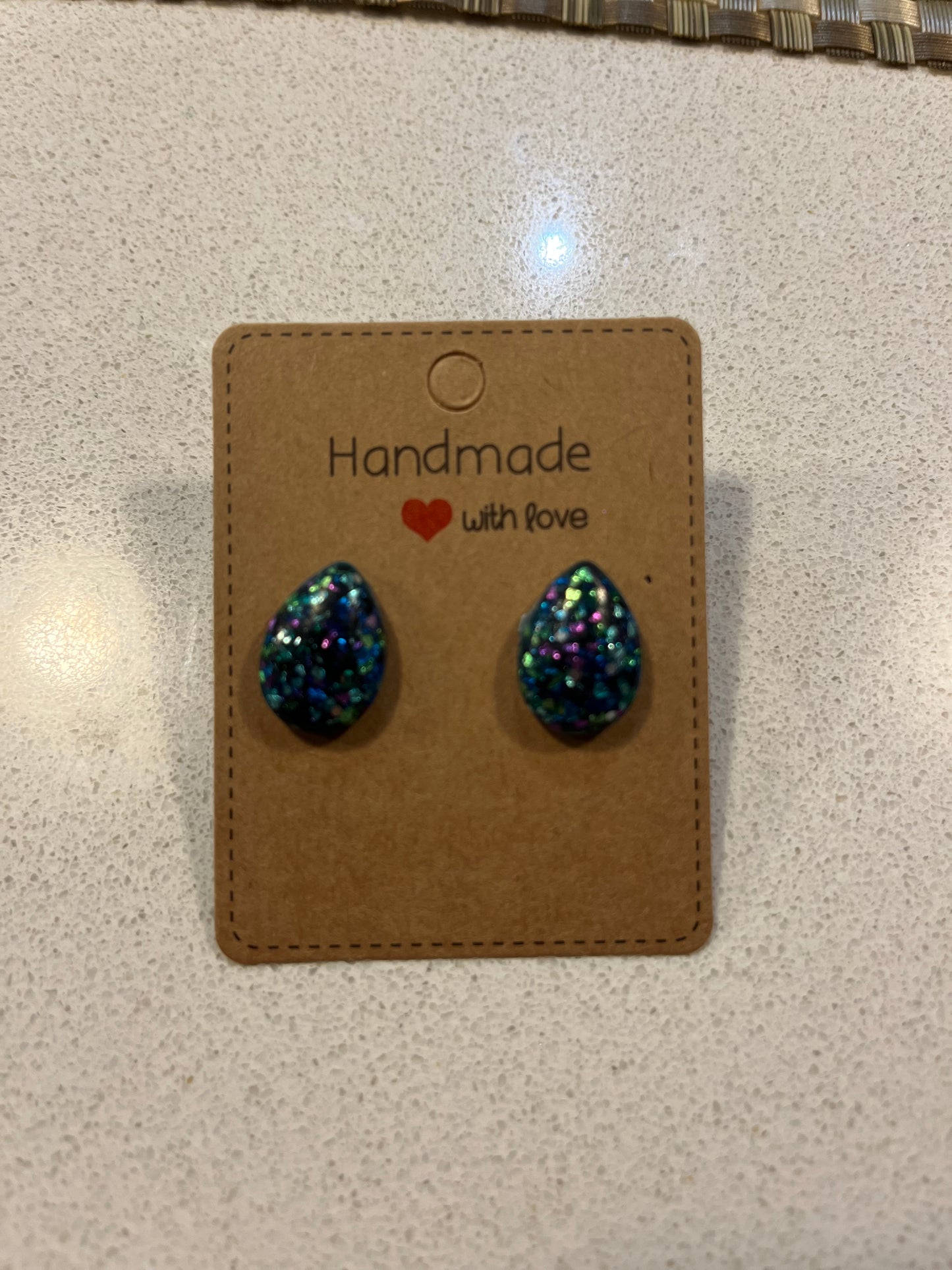 Mermaid Beauty - Hand Made Blue and colour Glitter Stud Earrings