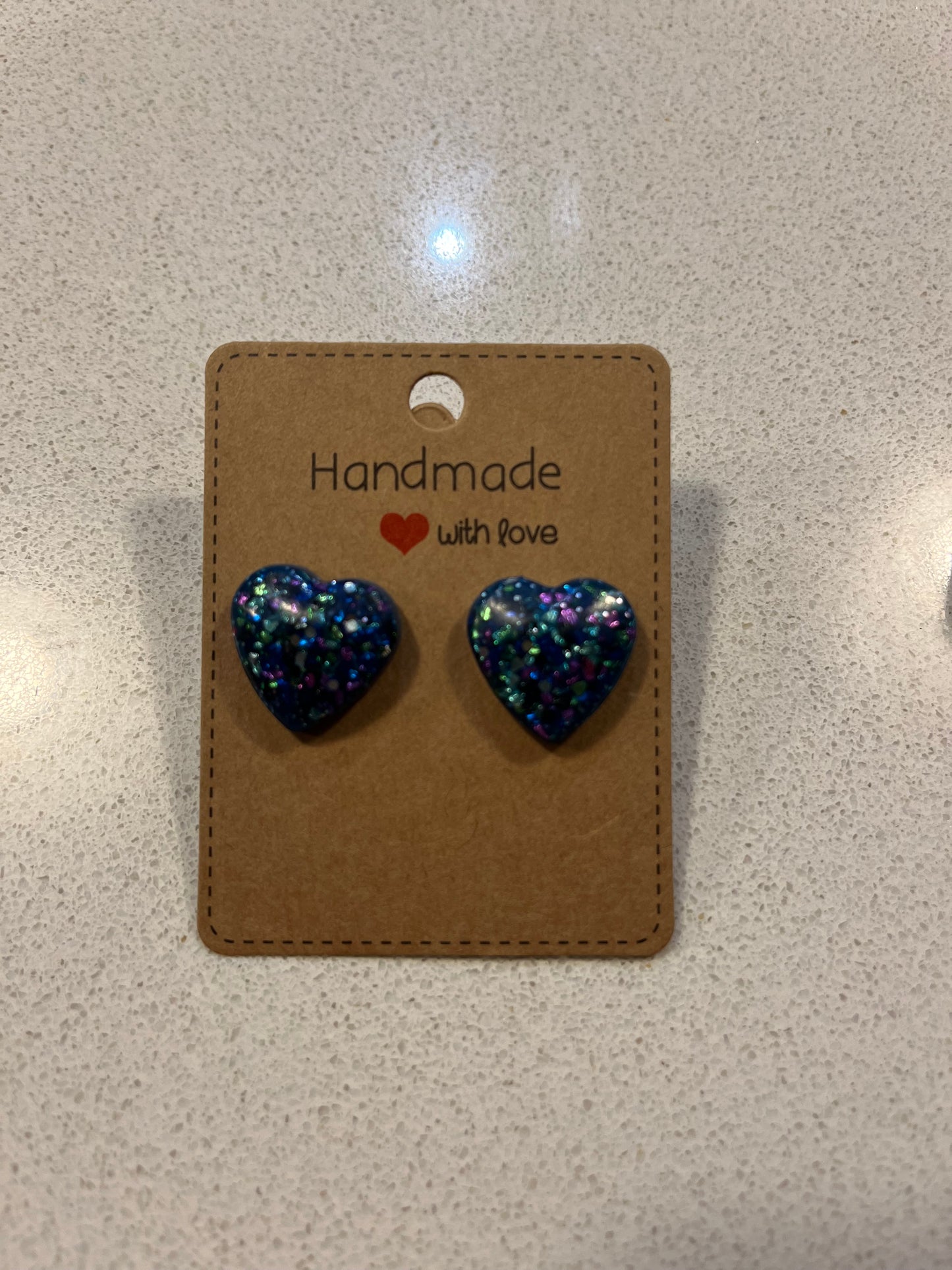 Mermaid Beauty - Hand Made Blue and colour Glitter Stud Earrings