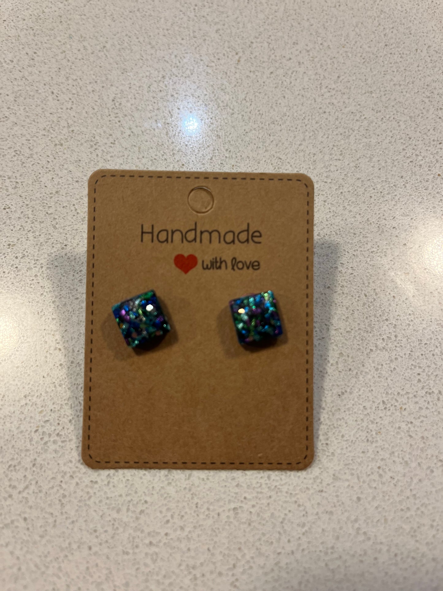 Mermaid Beauty - Hand Made Blue and colour Glitter Stud Earrings
