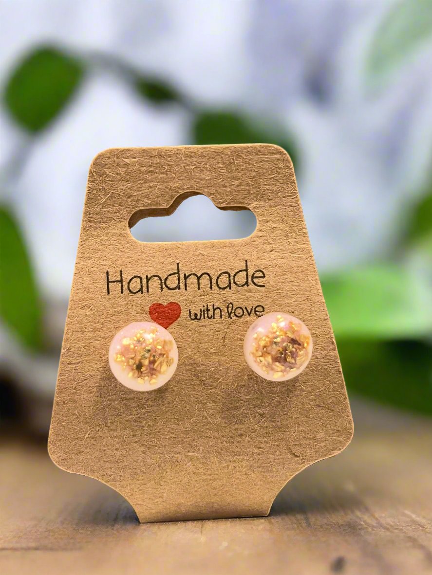 Pearl Goddess - Handmade Pearly White Resin Earrings with Gold Glitter