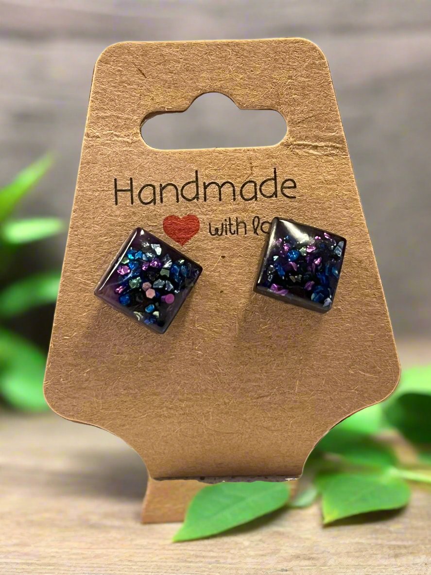 Purple Princess Sparkle - Handmade Purple Glitter Resin Earrings